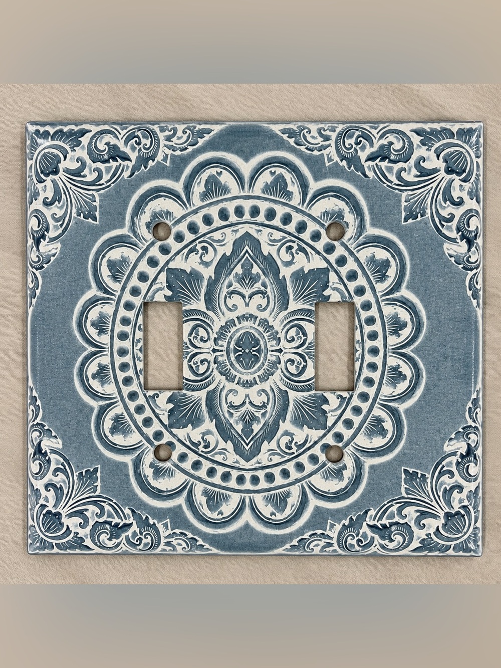 Blue Floral Mandala Double Toggle Wall Plate